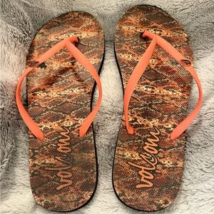Volcom Women's Snake Print Sandals with Orange Straps